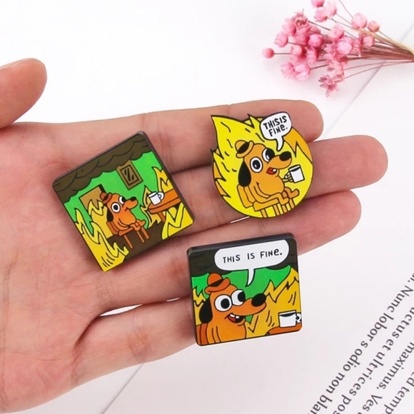 "This is Fine"  Meme Enamel Lapel Pin (set of 3) - Picture 3 of 8